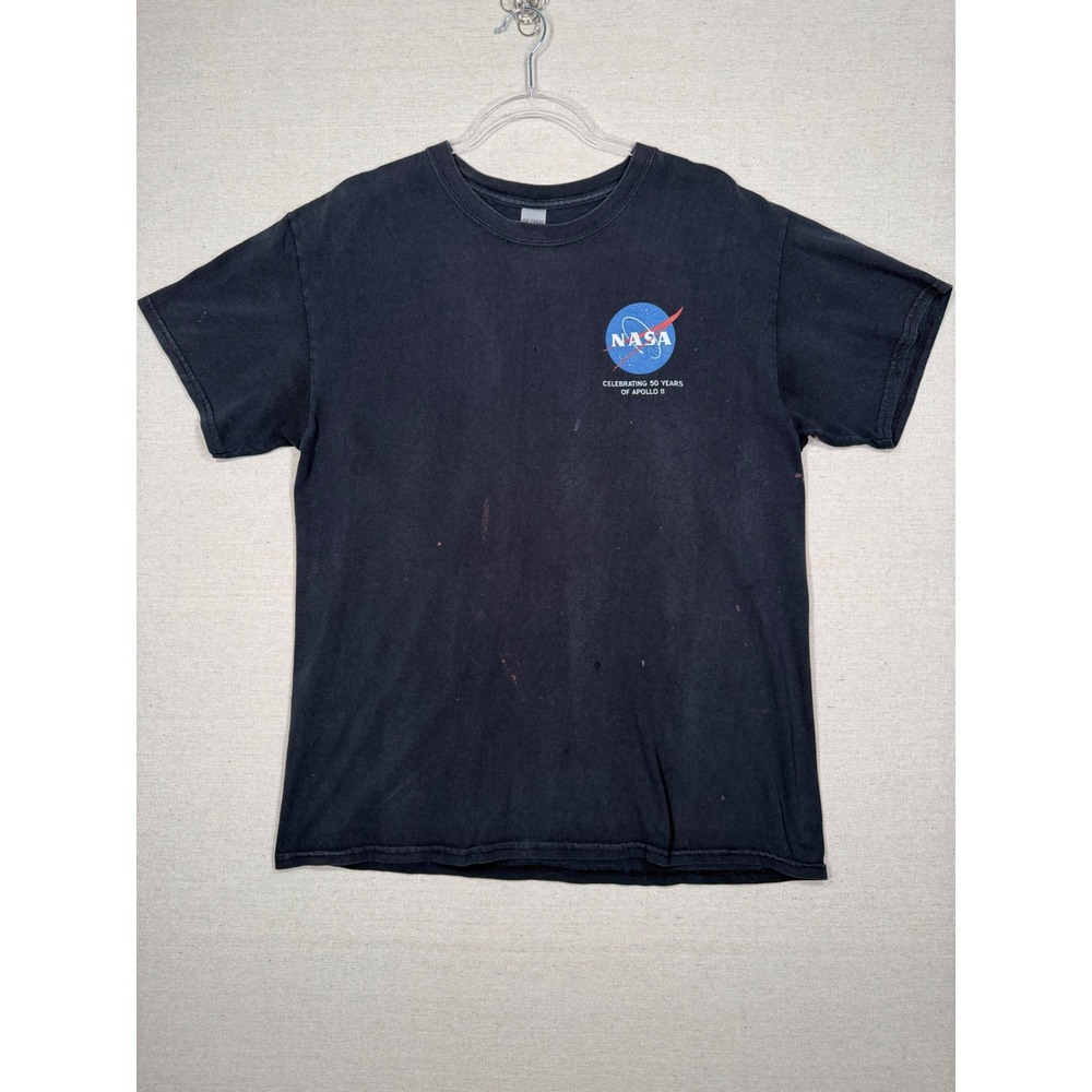 NASA Apollo 11 50th Anniversary T-Shirt Mens Large Black Vintage Grunge Taped